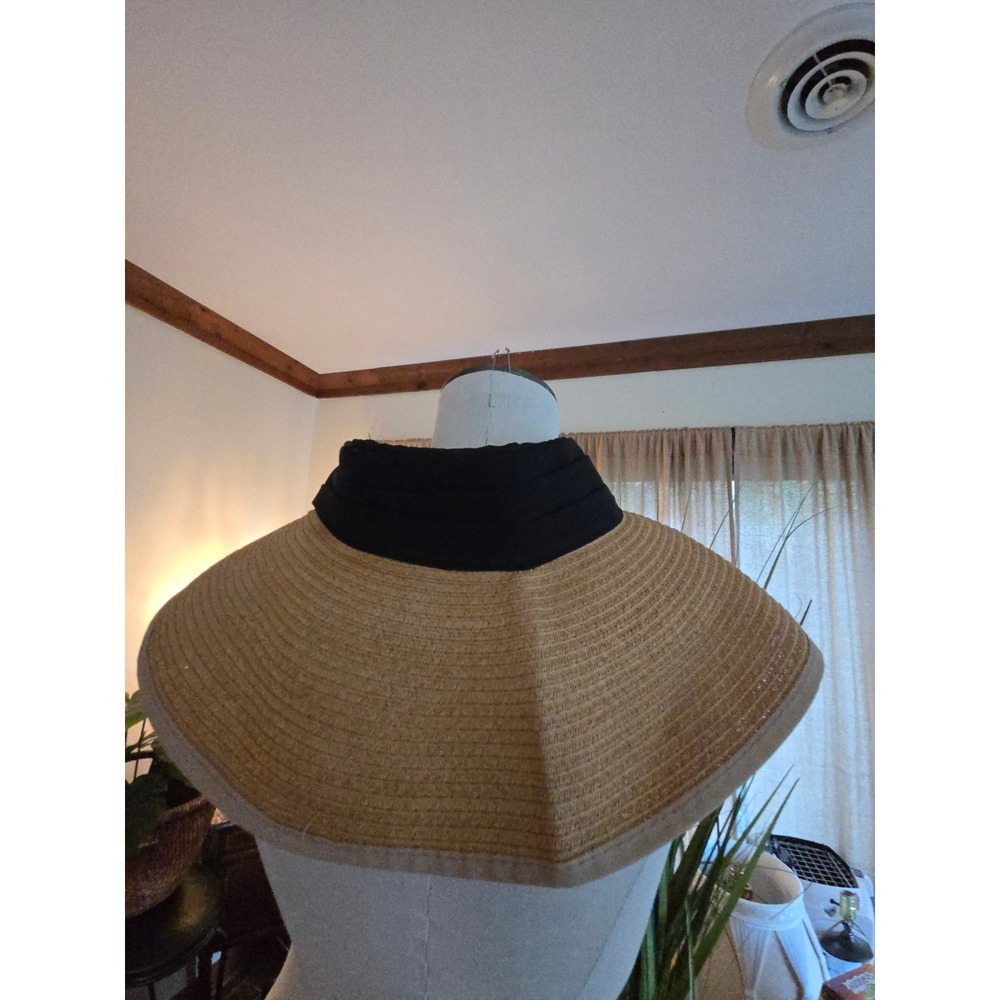 VINCE CAMUTO - Womens Packable Straw Sun Visor Black Tie Back Adjustable